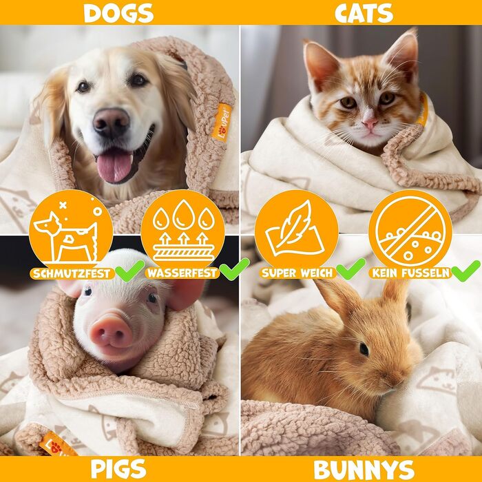 Водонепроникний плед для собак Lovpet® з флісу, плед для котів + 3 іграшки для жування, для собак та котів середніх та маленьких порід, 127 x 101 см, L, ручне прання, двосторонній захист дивану (Бежевий)