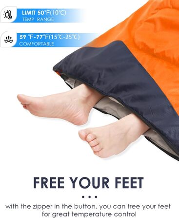 Lightweight Waterproof Sleeping Bag for Adults - Cold Weather Camping & Hiking - Orange