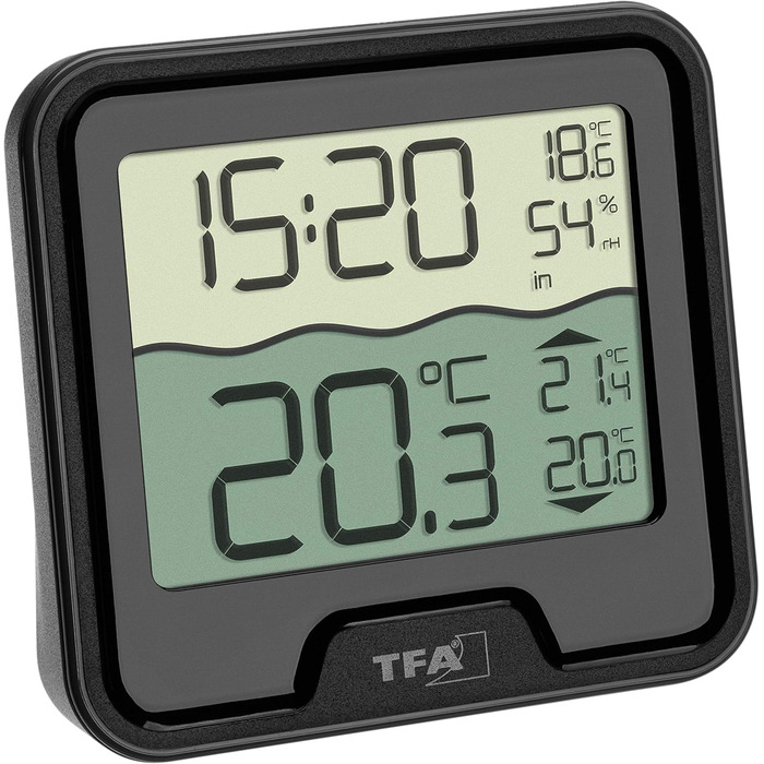 TFA Dostmann Digital Floating Pool Thermometer Marbella, 30.3066.01, floating, easy to read, for swimming pool, pond, ice bath, water temperature, including temperature water transmitter, radio clock, black