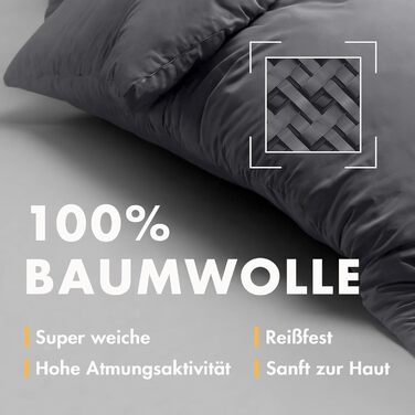 Комплект постільної білизни Sleeptime 100% бавовна 240x220 см, біло-сірий, м'який та не потребує прасування, двосторонній, з кнопками, з 2 наволочками 60x70 см, 4 предмети, антрацит