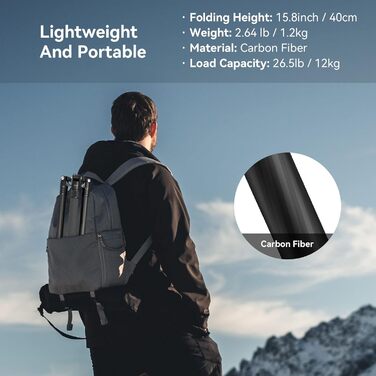 SMALLRIG штатив з вуглецевого волокна з центральною колоною, 360° кульова головка, знімний монопод, Quick Release Plate, вантажопідйомність 12 кг, 4059