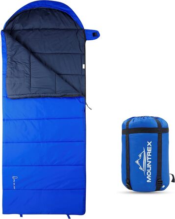 Mountrex 3-Season Sleeping Bag for Camping & Outdoor - Lightweight, Warm & Comfortable Sleeping Bag (205 x 75cm) - Adult, Unisex, Couplable Zipper - Blue
