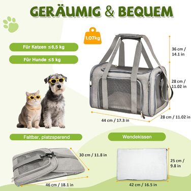 Транслювач для собак та котів ALLSOPETS, складаний, м'який, сірий, для подорожей, походів, кемпінгу