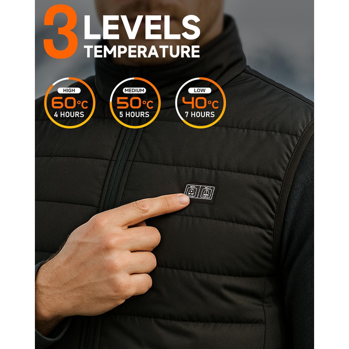 LABCOOL Тепла жилетка з підігрівом - чоловіча та жіноча жилетка з USB-підігрівом та акумулятором 10000mAh - 6-зонний підігрів з 3 рівнями температури - можна прати в пральній машині, чорний L