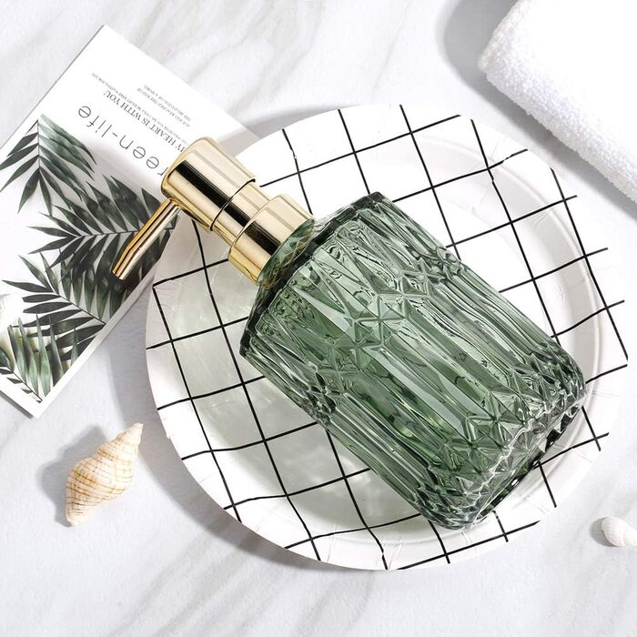 Скляний дозатор для рідкого мила YunNasi: для кухні, ванної, пральні (зелений)