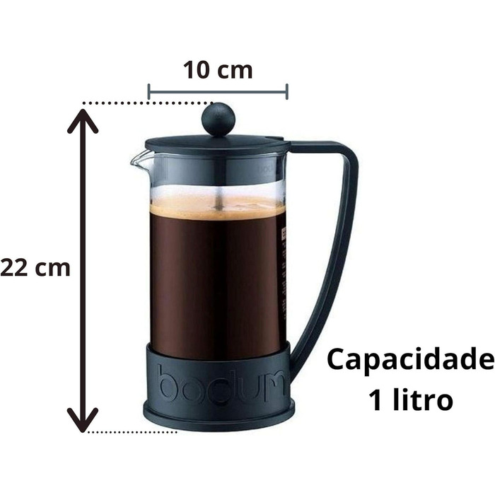 Френч-прес Bodum BRAZIL 1 л, сталевий фільтр, чорний, 8 чашок
