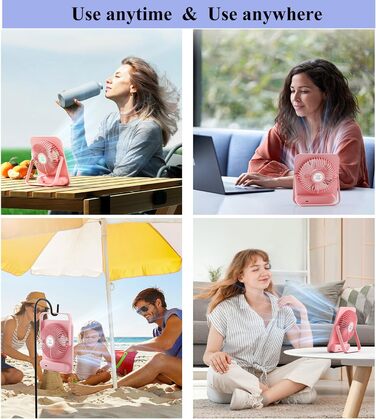 USB вентилятор WHATOOK: безшумний, з регулюванням швидкості 1-100, акумуляторний, з LED-дисплеєм, портативний, компактний, для офісу, дому, кемпінгу, подорожей (5000mAh, рожевий & фіолетовий)