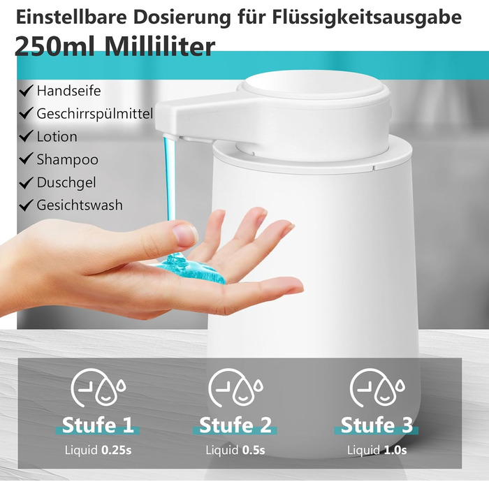 Phneems Automatic Soap Dispenser Electric Soap Dispenser with Sensor, 3 Adjustable Levels, USB Rechargeable, IPX5 Waterproof for Bathroom, Kitchen, White