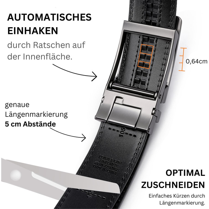 Чоловічий шкіряний ремінь Frentree з автоматичною пряжкою, 35 мм, без отворів, регульований (125 см, обхват талії 91-106 см)