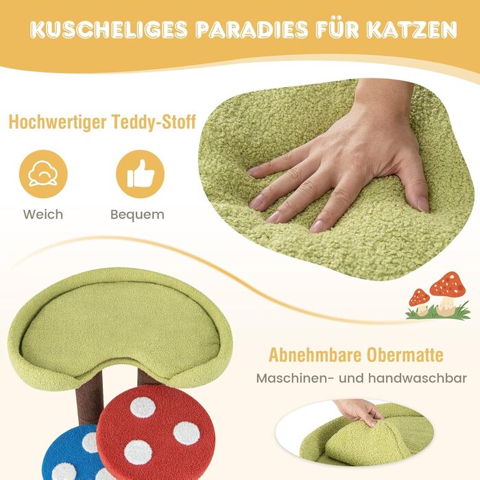 Дерев'яний кігтечка для котів Costway з печерками та ігровим м'ячиком, 60x65x94 см