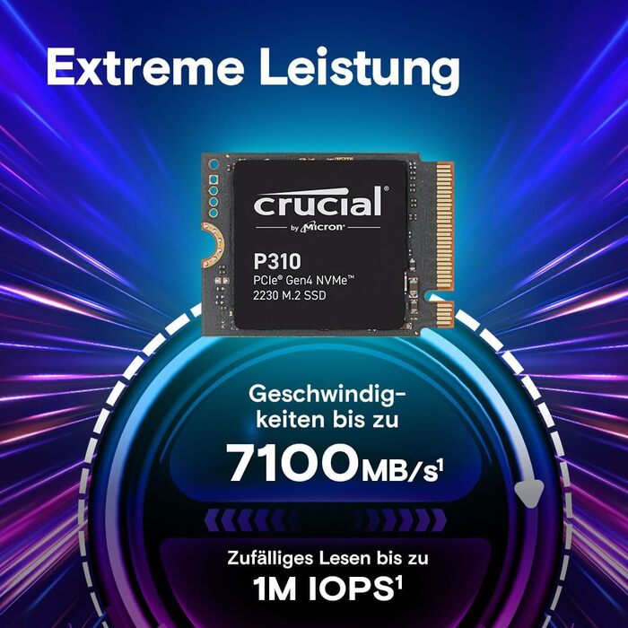 SSD Crucial P310 1TB M.2 2230 PCIe Gen4 NVMe - до 7100 МБ/с, сумісний зі Steam Deck, ASUS ROG Ally, MSI Claw та Microsoft Surface