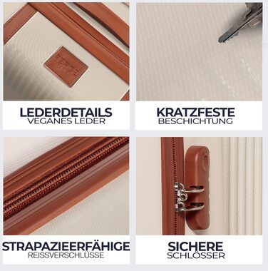 Набір валіз FERGÉ Milano 5-в-1: 3 розміри + сумочка для косметики + сумка для подорожей. Легкі валізи на 4 колесах, бежево-коричневий колір