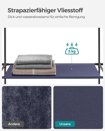 SONGMICS Clothes Closet, Fabric Closet, with Clothes Rod and Shelves, Fabric Cover, for Bedroom, Dressing Room, 150 x 45 x 175 cm, LSF03H (Navy Blue)
