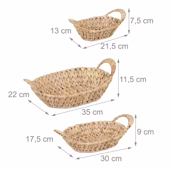 Relaxdays 3x Storage Baskets Water Hyacinth