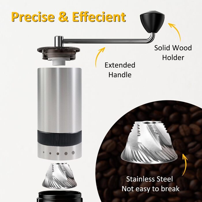 RichLuck Coffee Grinder Manual - Hand Grinder Coffee with 5 Grind Settings from Coarse to Fine - Labor-Saving Stainless Steel Hand Coffee Grinder for Espresso to French Press - Ideal Gift Idea