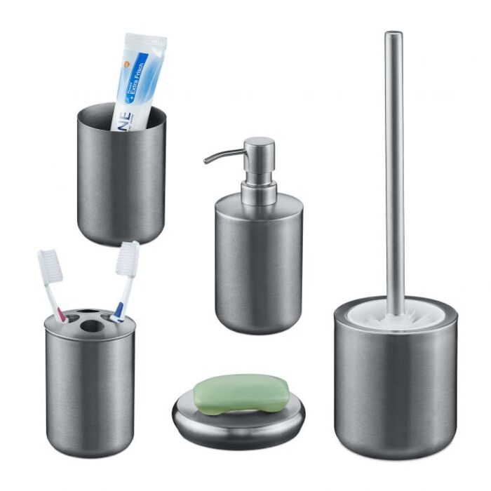 Relaxdays 5-piece Bathroom Set Stainless Steel