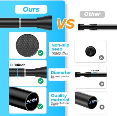 Штанга для карниза без свердління 113-196 см, телескопічна, для душу, фіранки, вікна, кухні, шафи. Набір (4 шт., 41-66 см, чорний)