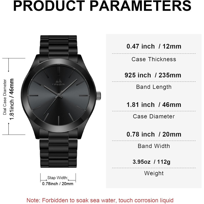 Годинник чоловічий LN LENQIN, водонепроникний, з нержавіючої сталі, кварцовий, аналоговий, чорний. Годинник для чоловіків, стильний аксесуар