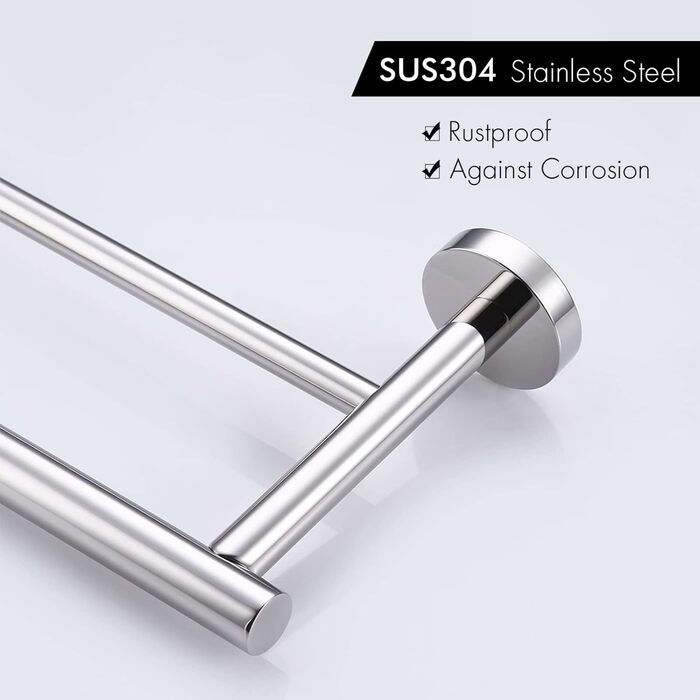 Тримач для рушників KES, подвійний, з нержавіючої сталі SUS304, 60 см, полірований, A2001S60
