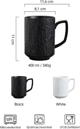 Набір з 4 еспресо-чашок Saumo з підставками, кераміка, 350 мл, чорний колір