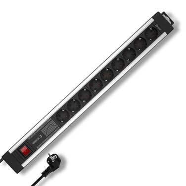 Многофункціональна мережева розетка SupraGuard з вимикачем, 2.5м кабель, захист від перенапруги та мережевий фільтр (Aluopik, 9 розеток)