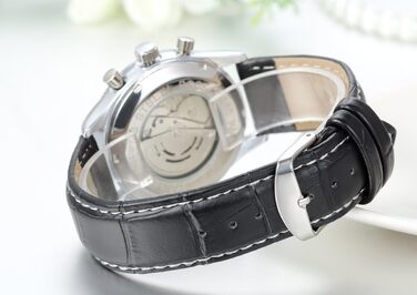 Чоловічий годинник JewelryWe, механічний з автопідзаводом, стильний бізнес, прозорий Steampunk з браслетом з нержавіючої сталі, золотий, блакитний, циферблат з римськими цифрами (чорний ремінець #3)