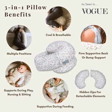 Подушка для вагітних BellaMoon 3-в-1: підтримка всього тіла, C-подібна форма для сну, годування та ліжечка. Знімна, бавовняна наволочка (Waterleaves) (FIeld of Blossoms)