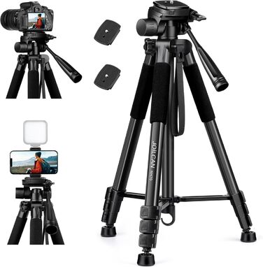Штатив для камери JOILCAN 165см, алюміній, чорний. Підходить для Canon, Nikon, Sony DSLR, смартфонів. Макс. навантаження 5,5 кг, з сумкою