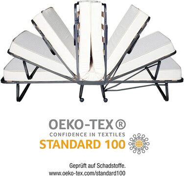 Розкладне ліжко для гостей Beautissu 90x200 см - сталевий каркас, матрац 10,5 см, з чохлом, на колесах, біле