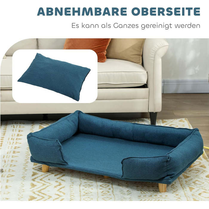 Диван для собак PawHut - зручне ліжко для домашніх тварин з підлокітниками, на дерев'яних ніжках, 96 x 66 x 24 см, темно-синій