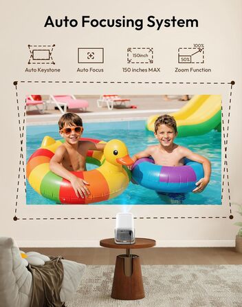 Портативний проєктор N5 1080P з WiFi та Bluetooth, сумісний з Netflix, обертовий на 135°, автоматична корекція трапецеїдальних спотворень, фільтр від пилу