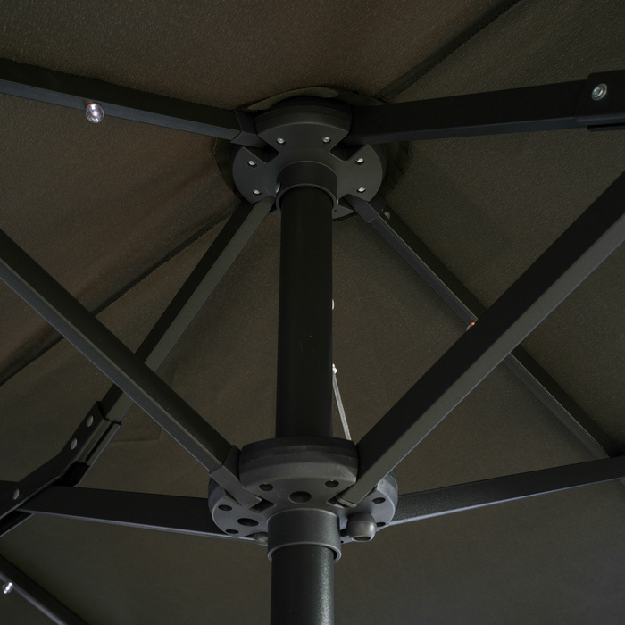 Сонцезахисний парасолька Outsunny Doppelsonnenschirm, 295 x 219 см, парасолька з LED-підсвічуванням, овальна, вітростійкий садовий парасоль, стабільний, парасолька для ринку з регульованим кутом нахилу для тераси, басейну, поліестер, сталь, темно-сірий | 