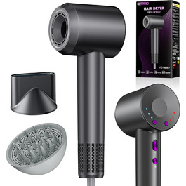 Іонний фен DMTIVMG з потужним мотором 150 000 об/хв, 200 млн негативних іонів, 4 температурні режими, 3 швидкості, швидке сушіння, магнітне сопло, тихий