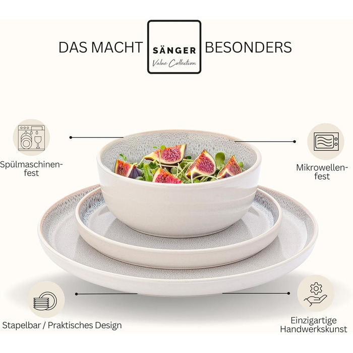 Набір посуду SÄNGER Kreta 24 частини, 6 осіб, керамічний посуд, блакитний з кремовим, VALUE COLLECTION