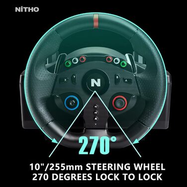 NITHO Drive Pro ONE: Ігровий кермо NITHO з педалями та перемикачем передач для PS4, PC, Xbox One, Xbox Series X|S та Switch. 270 градусів, Zero Dead Zone.