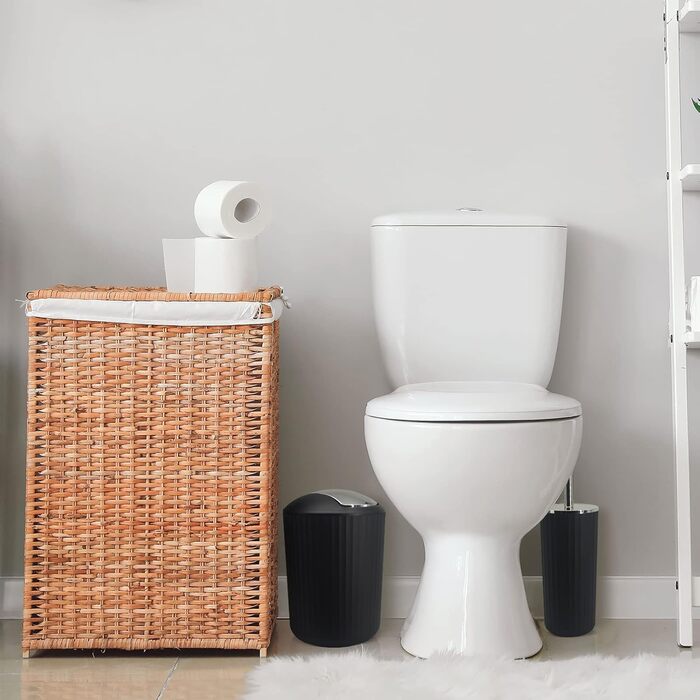 Набір аксесуарів для ванної кімнати, 10 предметів: сміттєвий бак, тримач для зубних щіток, мильниця, дозатор мила, тримач для унітазного йоржика, контейнер для ватних паличок, кришка для серветок (чорний)