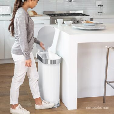 Сміттєвий відер-контейнер simplehuman CW2044 на 45 л, вузький педальний смітник для кухні з системою сортування відходів, матова сталь