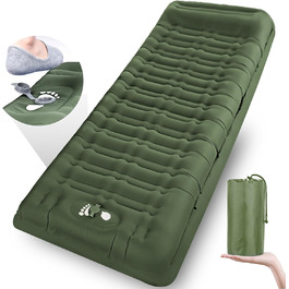 Airminti Self-Inflating Camping Mat - 12cm Thick, Lightweight Air Mattress with Foot Pump & Pillow, Outdoor Sleeping Pad for Camping, Hiking, Beach & Festival - Olive Green