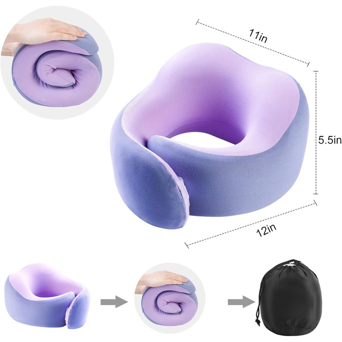 Подушка для шиї Gemice для подорожей, літака, з кріпленням на липучці, з піною з пам'яті, для дорослих, аксесуари для літака, сіра та фіолетова