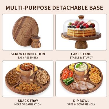 Дзеркальний підставка для тортів 30 см з дерева | Подвійна тортівниця з ніжками та кришкою (PET) | Тортниця-дзвіночок | Універсальна підставка для тортів на весілля, день народження, чаювання