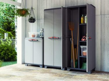 Keter Stilo Plastic Cabinet, tall, WxDxH: 68x39x173cm, gray/black/red, including 3 adjustable shelves (max. load capacity of 15kg each) (Industrial)