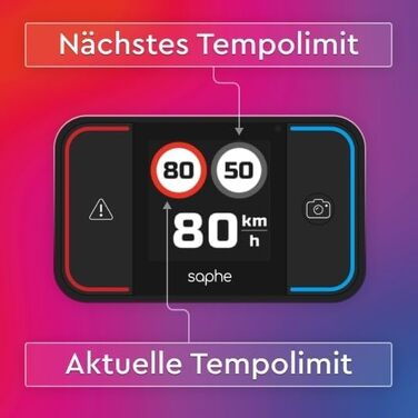 Радар-детектор Saphe Drive Pro для авто з кольоровим дисплеєм, сумісний з CarPlay та Android Auto, сповіщення про радари і небезпеки, дані Blitzer.de, підписка на 12 місяців