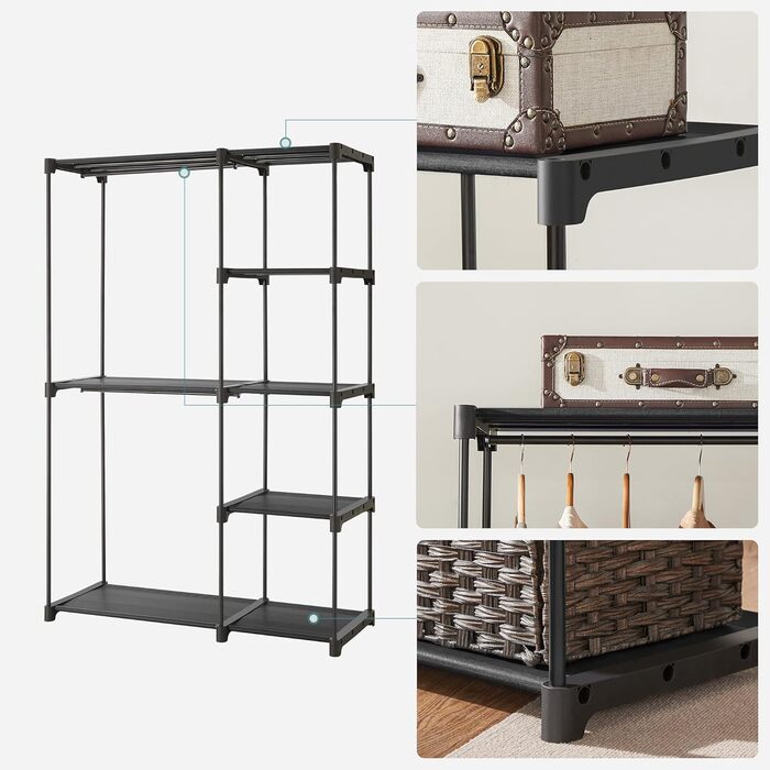 Відкритий шафа SONGMICS для одягу, вішалка для одягу, стійка для одягу, гардероб, 2 полиці для одягу, великий об'єм, для спальні, вітальні, 112 x 43 x 165 см, чорний