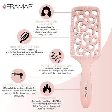 FRAMAR Щітка для волосся без заплутування - щітка для волосся, фен-щітка, щітка для сушіння, дамська щітка, щітка для мокрого волосся, щітка для довгатого волосся, щітка для сушіння, щітка з вентиляцією (Champagne)