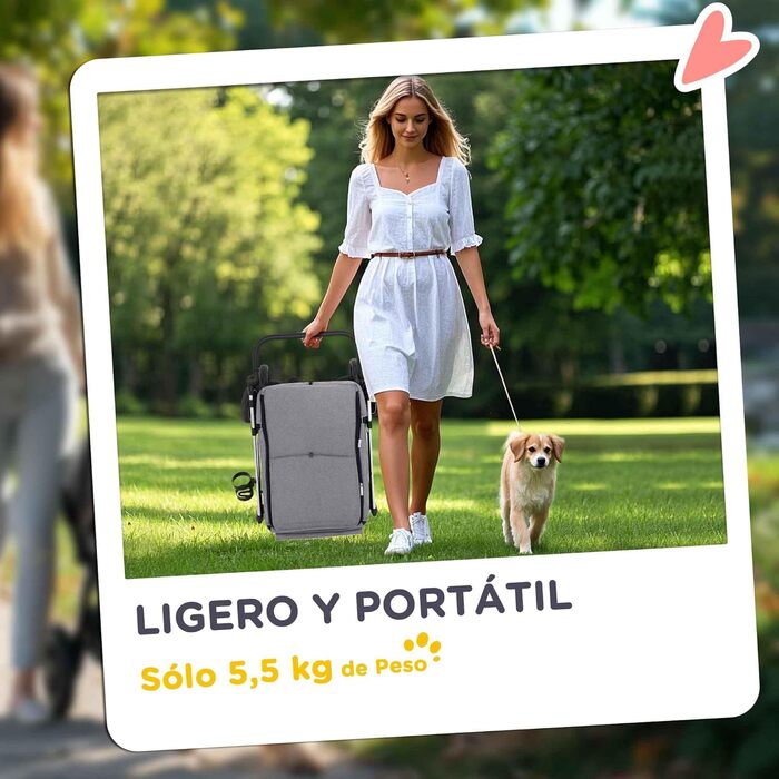 Візок для собак PawHut: компактний, з універсальними колесами, ременем безпеки та знімним килимком. Сірий, 80x48,5x106 см