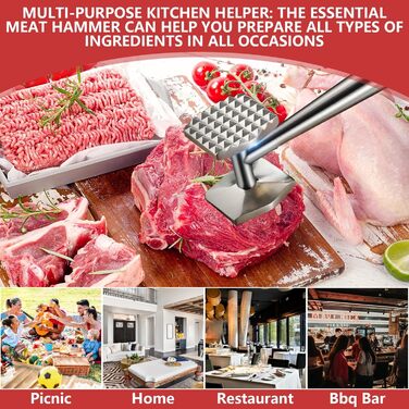 АКОЛАФЕ Fleischklopfer: М'ясорубка для відбивання м'яса з нержавіючої сталі, 26 см, подвійна сторона, для стейків, курки, свинини, реберець, антипригарне покриття, з отвором для підвішування, придатна для миття в посудомийній машині