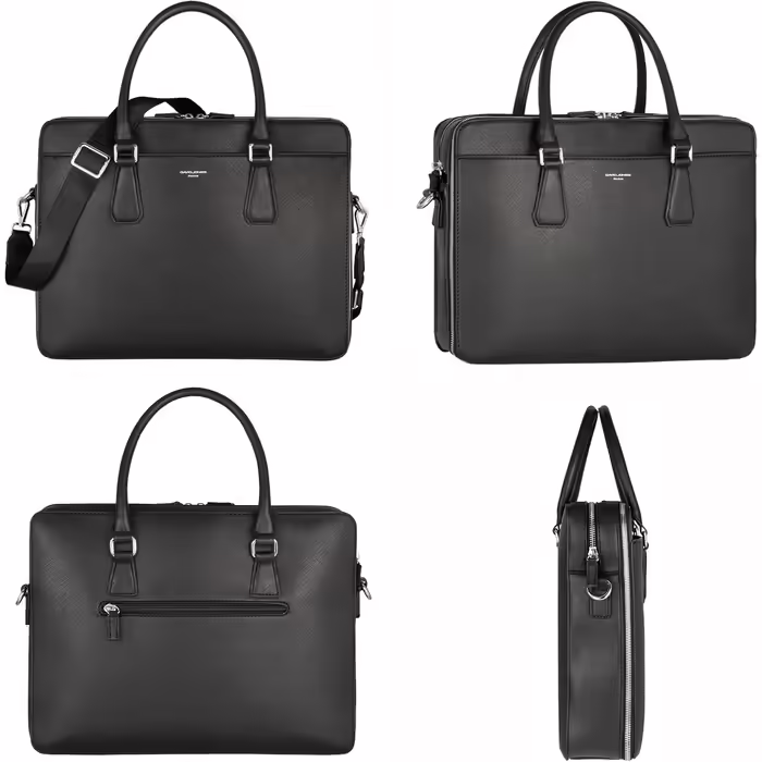 David Jones - Men's Briefcase - Business Bag for Men - 13 inch Laptop Bag Work Bag - Saffiano PU Leather A4 Handbag Shoulder Bag Crossbody Bag - Briefcase Messenger Work Office - Black