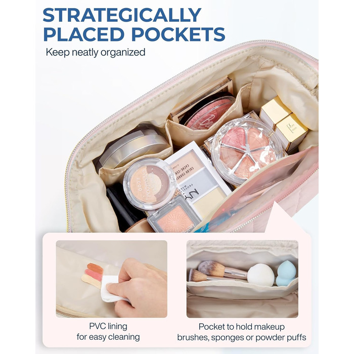 Косметичка для макіяжу BAGSMART, рожева, для подорожей, велика, водонепроникна