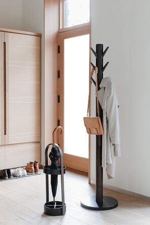 Umbra Flapper Coat Rack – Clothes Rack with 9 Foldable Hooks for Entryway and Office, Wood, White, 57.2 x 57.2 x 165.1 cm, White (Black/Walnut, Single)