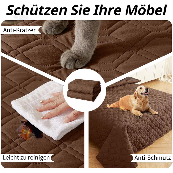 Водонепроникний килимок для собак Homaxy, килимок для собак на вулицю, миється, двосторонній, м'який килимок для котів, підходить для дивану, ліжка, в дорогу (130x100 см, 203x152 см, коричневий+шоколадний)